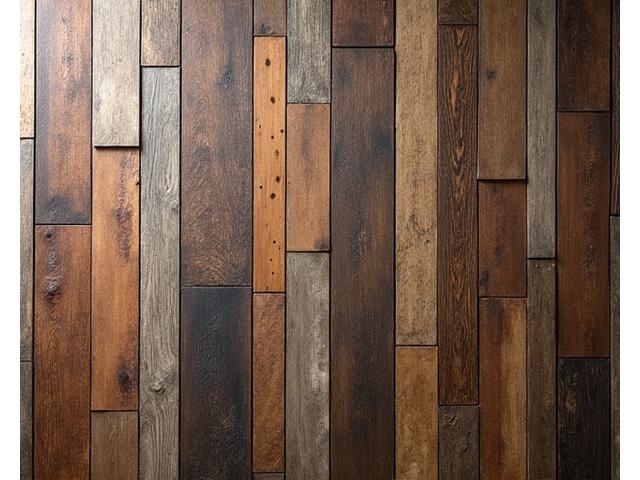 Creative mosaic of various textures of reclaimed wood, pieced together to form a door panel, highlighting unique imperfections and character.